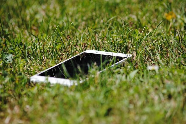 A white smartphone lying on green grass