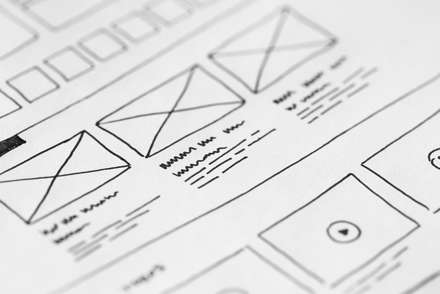 Hand-drawn wireframe sketches of a user interface layout