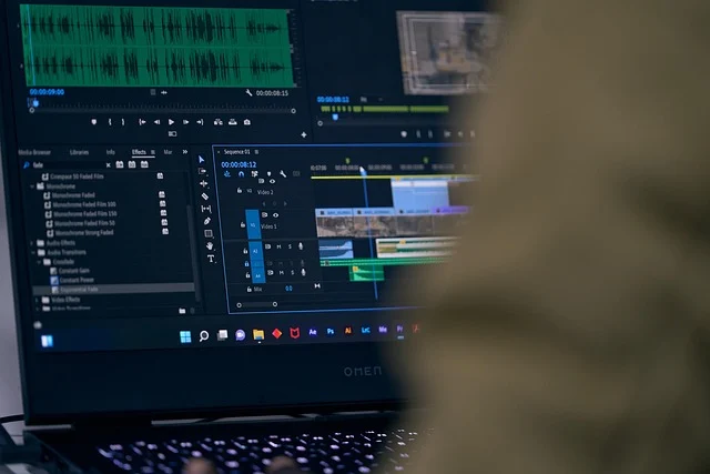 Laptop screen showing video editing software interface