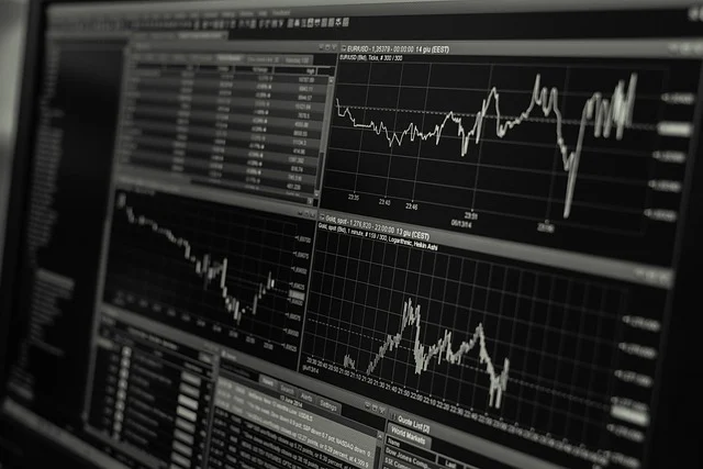 Financial charts and data analysis graphs on a computer screen