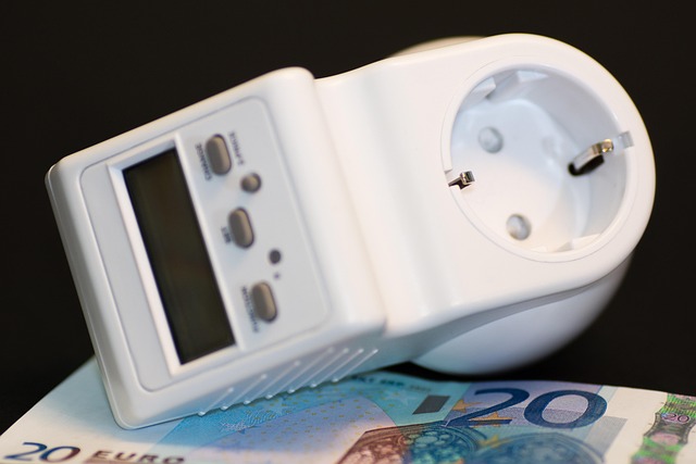 A plug-in power consumption meter on top of euro banknotes